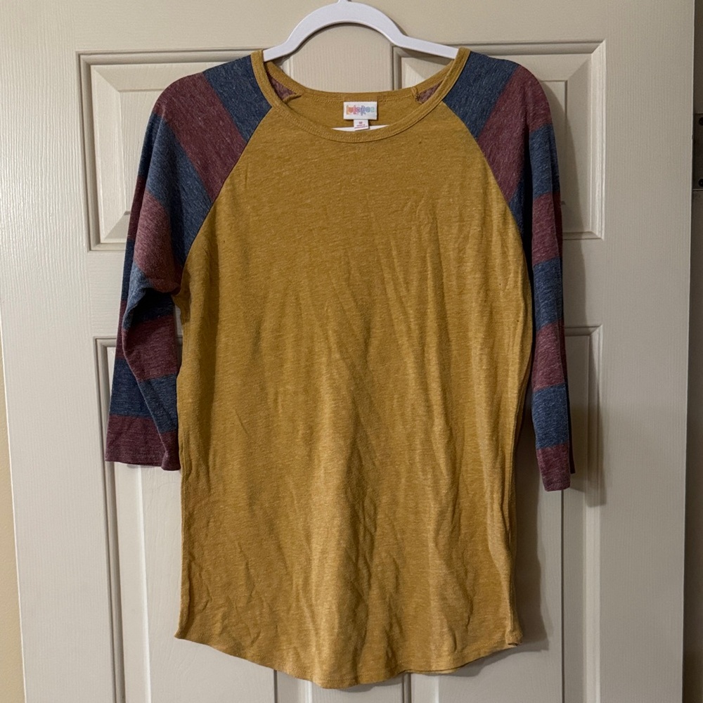 LuLaRoe Mustard and Blue Long Sleeve Tee
